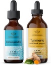 HERBAMAMA Herbal Liquid Drops Kit - Bundle of Ashwagandha Root Extract & Turmeric with Black Pepper Tincture 2 fl oz - Vegan, Non-GMO, Sugar & Alcohol-Free - 2 Pack