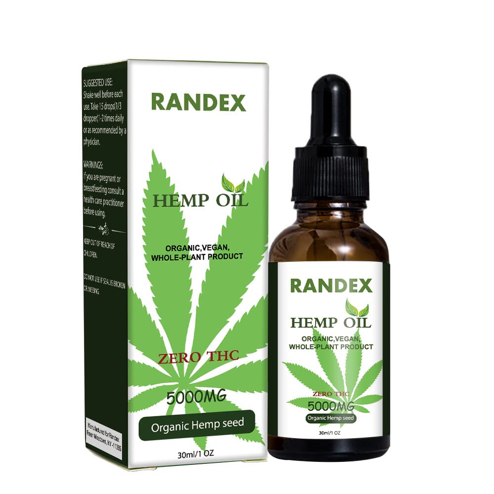 (2 Pack) 5000mg Organic Cold-Pressed Hemp Oil - Rich in Omega 3-6-9 - Natural Hemp Drops - Made in USA