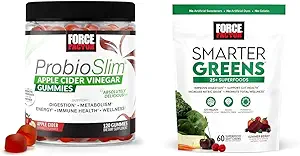 Factor de fuerza ProbioSlim Manzana Vinagre Gummies con Ecológico, LactoSpore & Smarter Greens Superfood Chews, Verdes y Superalimentos con Probióticos, Antioxidantes
