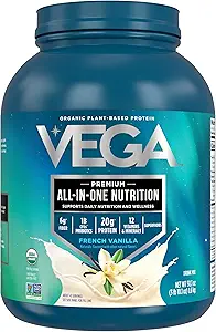 Vega All in One Nutrition Organic - 20g Plant-Based Pea Protein, Vanilla Francesa, 43 Servings, Vitaminas A &amp; C, Probiotics, Greens, Vegan, Keto, Gluten Free, 3,63lbs (Packaging May Vary)