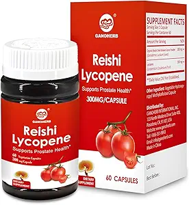 Suplemento de Lycopene 100mg, Extracto de Tomato Natural con Reishi Mushroom 200mg, Cápsula de Mushroom para la salud inmune, libre de gluten, no GMO, Vegan, 60 cápsulas de liberación rápida