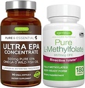 Ultra Pure EPA + Pure Folate 400mcg Bundle, 500 mg Omega-3 EPA Wild Fish Oil + Optimizado L-Methylfolate, por Igennus