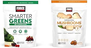 Factor de fuerza Smarter Greens Superfood Chews, Greens y Superfoods con Probióticos &amp; Modern Mushrooms Soft Chews, Suplemento de hongos con Lions Mane, Turquía Tail
