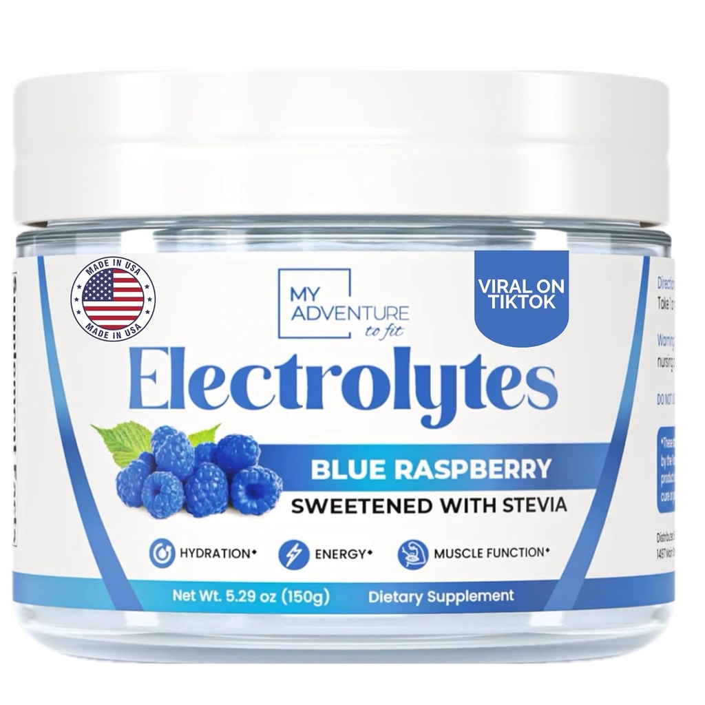 Zero Sugar - Blue Raspberry Electrolytes Powder - Refreshing Hydration - Caffeine Free Energy - All Natural Ingredients - Vegan, Keto y Paleo - Sugar Free Electrolyte Powder Drink Mix - 37 Servings