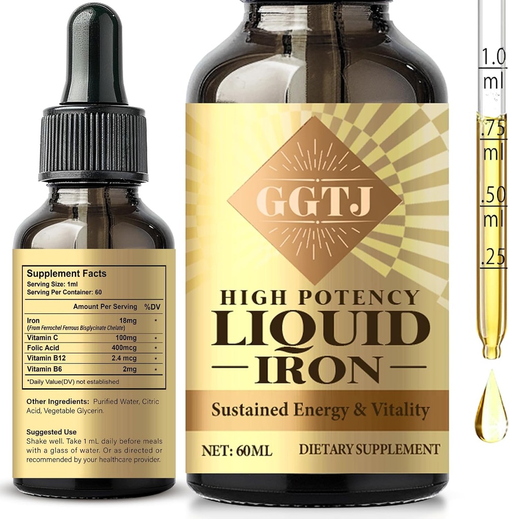 Iron Drops for Women, Iron Supplement for Women ' Men, Iron Vitamin for Anemia & Immune Support, Vegan, 2 Fl Oz