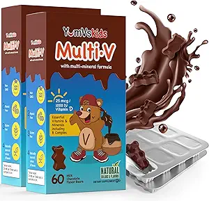 YUM-V'S - Osos de chocolate multivitamínicos para niños - Suplemento multivitamínico para niños - 16 Vitaminas &amp; Minerales - Vitaminas incluyendo D, Zinc, C, B Complejo &amp; Más, 60 Cuenta (Pack of 2)