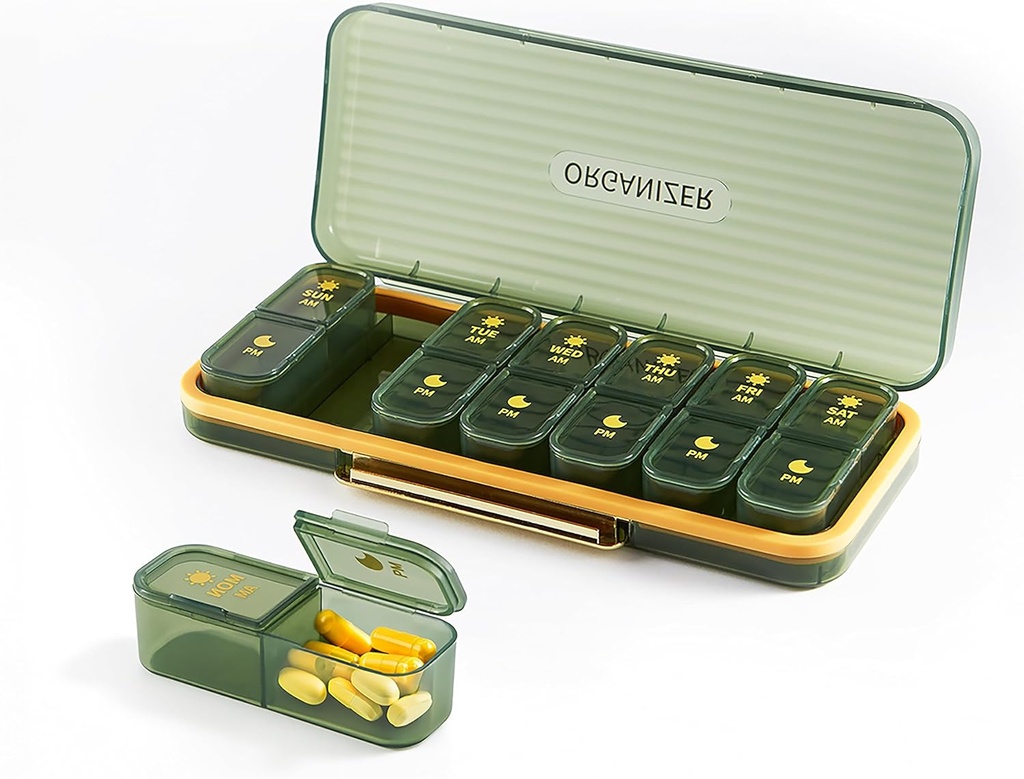 Bexeen Medicina Semanal Organizer Pill Box Am Pm Pill Organizer 7 Day Pill Case 2 Times A Day Daily Pill Container Vitamin Organizer Travel Large Pill Holder for Supplement Cute Medication Storage