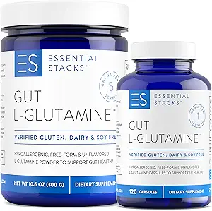 Estacas esenciales L-Glutamina Home " Away Bundle - L Glutamine Powder " Capsules