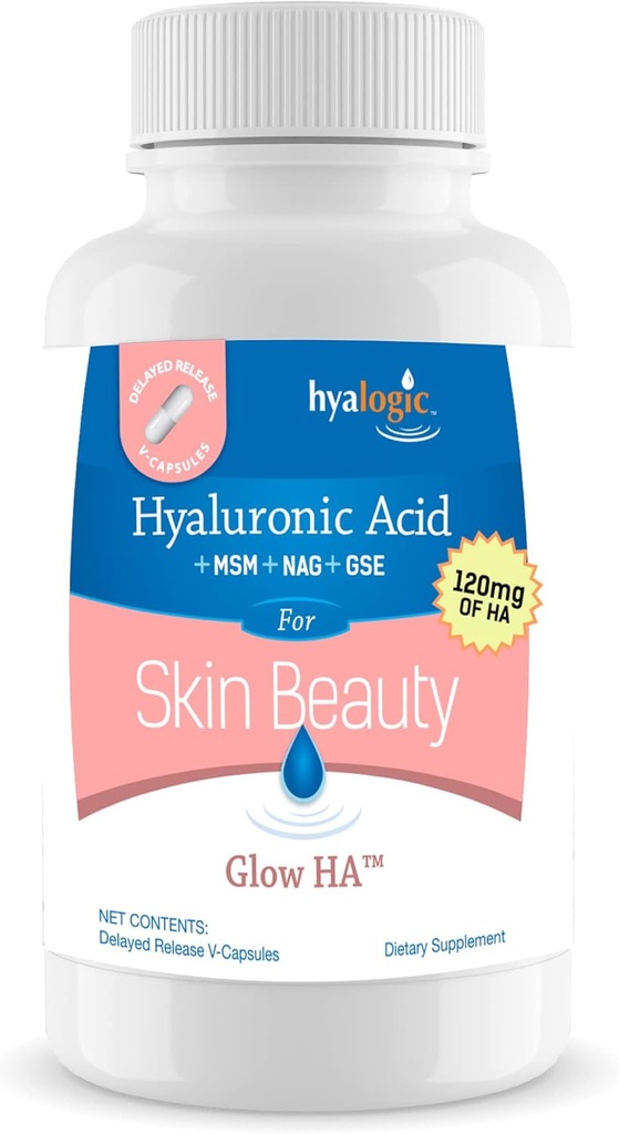 Hialogic 120 Mg Hialuronic Acid Delayed-Release Capsules – Suplemento de piel w / Glucosamina MSM – Suplemento de alimentación de salud corporal w / Extracto de semillas de gravedad – Suplementos dietéticos vegetarianos no transgénicos (30 conteo)