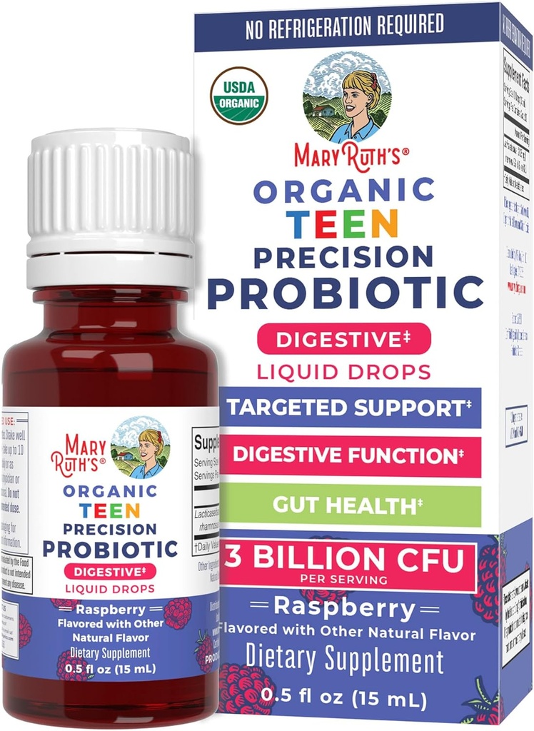 MaryRuth Organics USDA Organic Liquid Probiotic Drops for Teens ← Gut Health ← Salud Digestiva TEN Occasional Discomfort Digestive Discomfort ← Salud y Bienestar general ← Non GMO Silencio Vegan ← 30 Servimientos