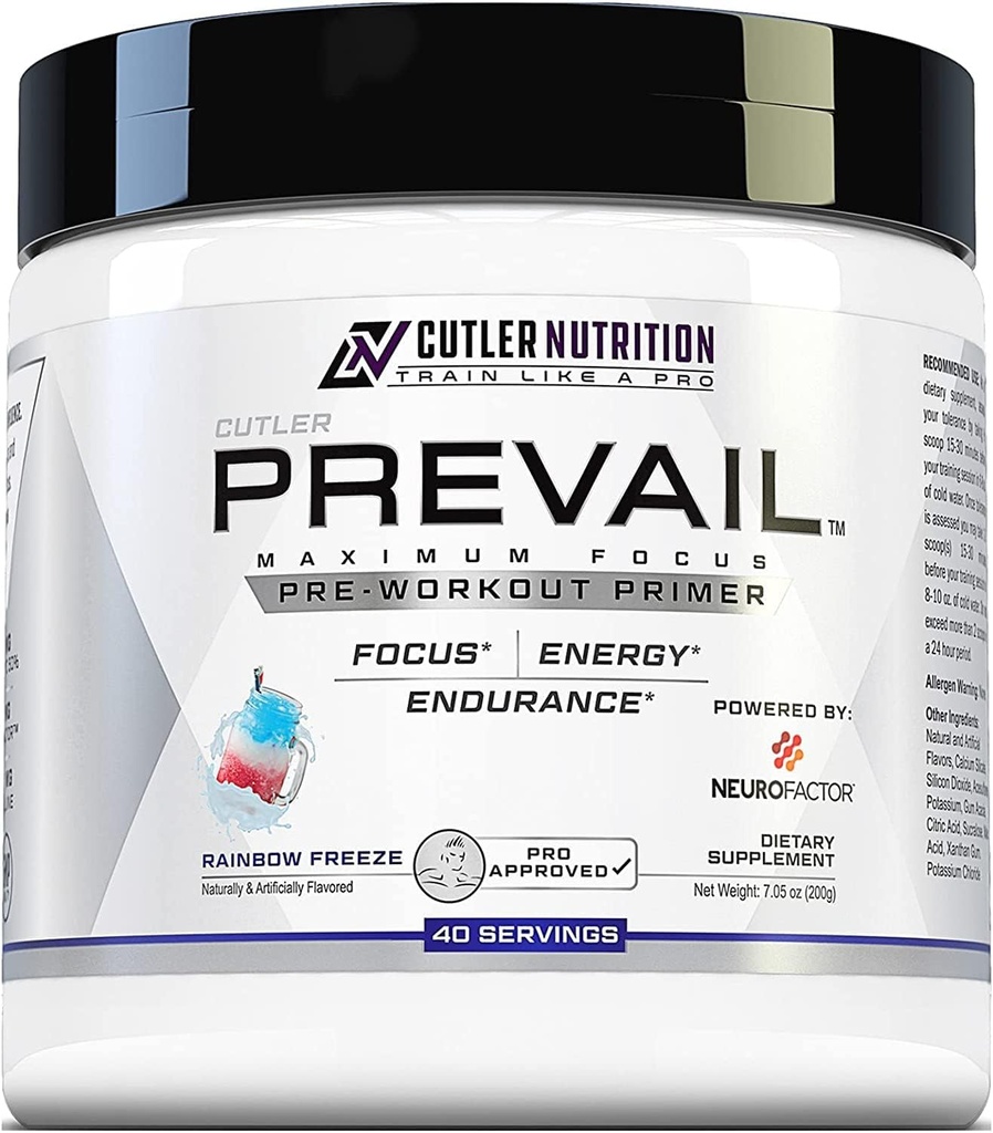 Prevail Pre Workout Powder with Nootropics: Pre Workout for Men and Women, Cutting Edge Energy and Focus Supplement with L Citrulline, Alpha GPC, L Tyrosine, Neurofactor tención Rainbow Freeze, 40 SRV