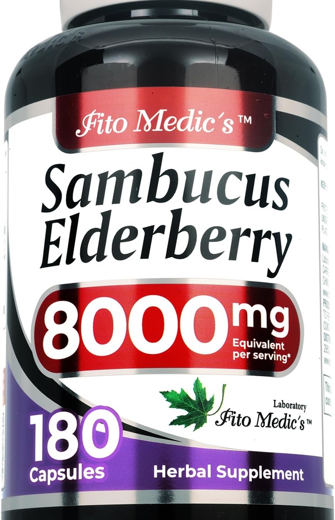 Lab - Elderberry - Sambucus Elderberry 8000 mg, 180 cápsulas - Elderberry Capsules - Black Elderberry - Immune Support Suplemento- Vitaminas para Mujeres y Hombres, Ultra alta absorción