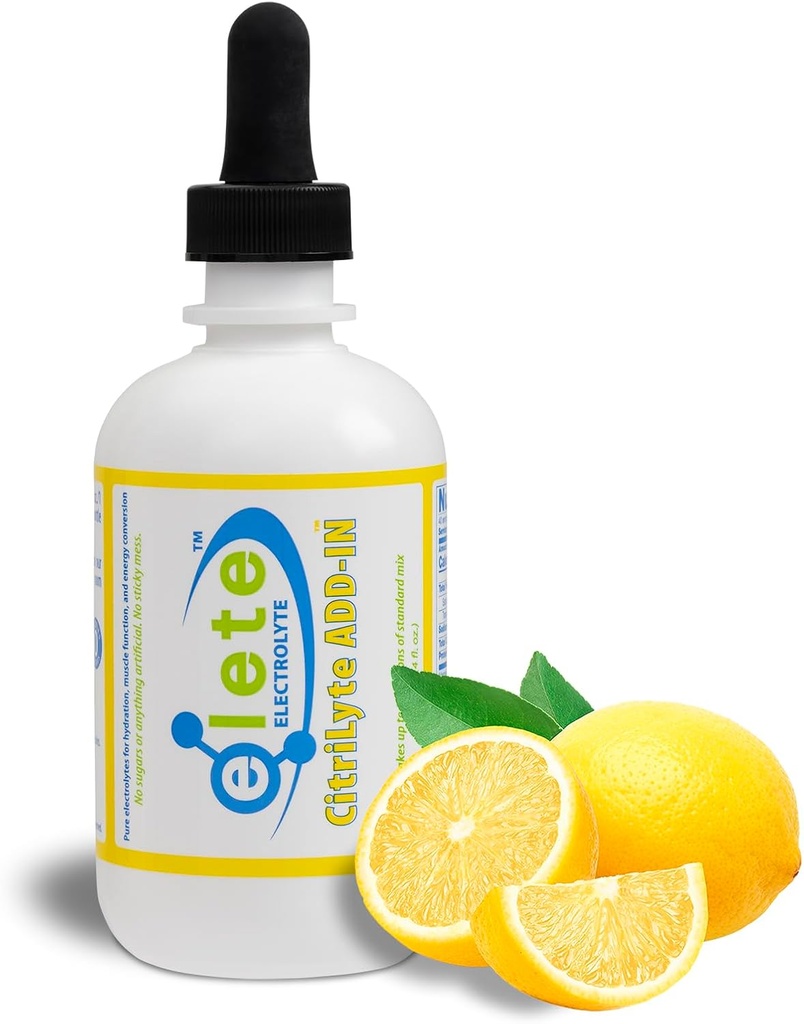 elete CitriLyte Electrolyte Add-in Hydration Drops TEN Sodium, Magnesium, Potassium & Trace Minerals TEN Slight Lemon Flavor, All Natural TEN Leg and Muscle Cramp Relief TEN 4 Ounces