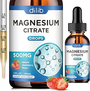 Magnesio Citrate gotas de magnesio líquido Suplemento 500mg-Support Stress Relief, Bone, Muscle, Mood, Sleep-2 Fl Oz, Vegan, Strawberry Flavor