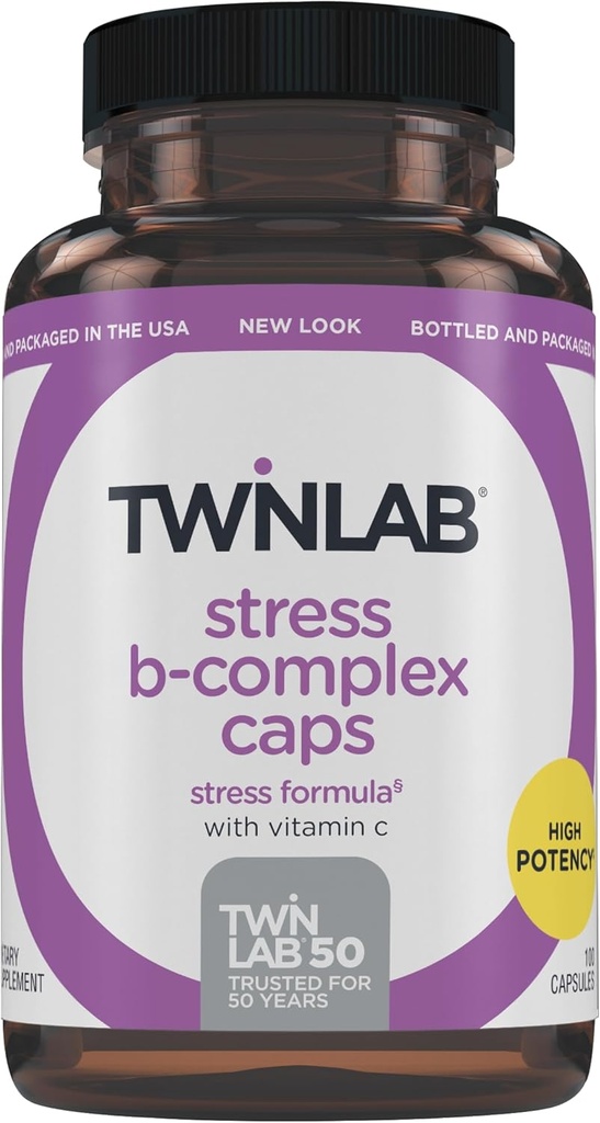 Cápsulas Twinlab B-Complex - Completo B-Complex &amp; 1000 mg Vitamina C - Suplemento de apoyo energético con vitamina B12 y cápsulas B6-100