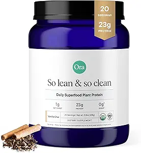Ora Ora Organic Vegan Protein Powder - 23g Plant-Based Protein Powder for Women and Men ← Clean Protein Source, Keto Friendly, Gluten Free, Paleo, Dairy-Free, Soy-Free - Vanilla Chai - 20 Servings