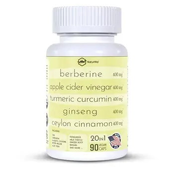 Ceylon Cinnamon Ginseng Berberine Turmeric Apple Sider Vinegar Chromium Zinc N-Acetyl Cysteine Milk Thistle Cayenne Banaba Fenugreek Gymnema Sylvestre 20 in 1 Made in The USA - 90 Capsules
