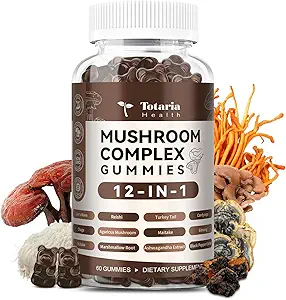 Mushroom Complex Gummies Suplementos 12 Blend with Lions Mane Suplemento Vegan Blend with Reishi, Cordyceps, Ashwagandha - Lion's Mane Mushroom Gummies for Adults Brain Booster, Immune Support, Energy