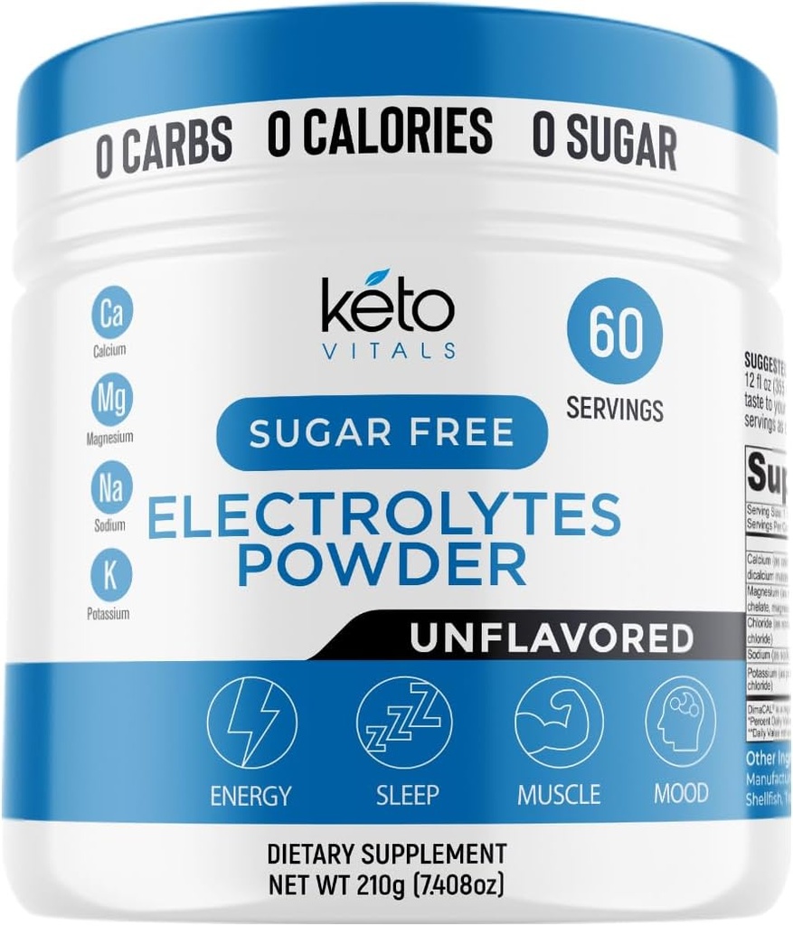 Keto Vitals Unflavored Electrolyte Powder ← Keto-Friendly Electrolytes with Potassium, Magnesium, Sodium, Calcium ← Keto Electrolytes Suplemento Bebida Mix ¦ Sin azúcar, Zero Calories, Zero Carbs