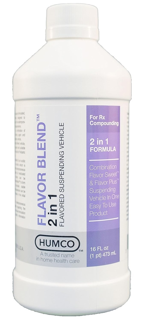 Humco Flavor Blend, 16 oz. Vehículo de suspensión de sabor para completar. Popular Pharmaceutical Compounding Base. Agente mezclador.