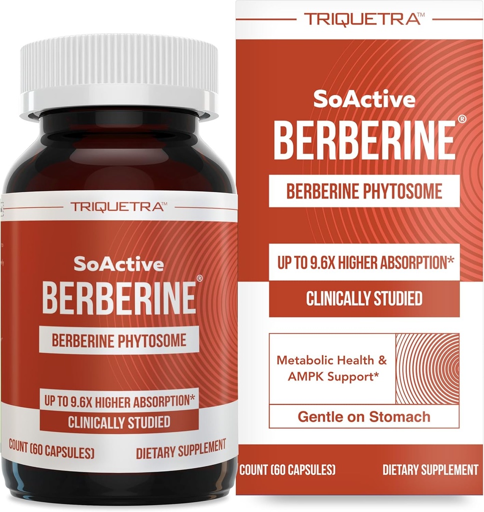 SoActive Berberine 550mg: 9.6X Absorción Superior, Estudiada clínicamente, Optimizada Fitooma Silencioso Apoyo Metabolismo " Activación AMPK ← Non-GMO, Libre de soja tención clínicamente validada Dose Silencio 60 Servings