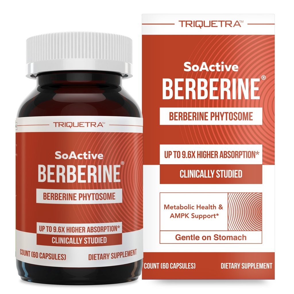 SoActive Berberine 550mg: 9.6X Higher Absorption, Clinically Studied, Optimized Phytosome | Supports Metabolism & AMPK Activation | Non-GMO, Soy-Free | Clinically Validated Dose | 60 Servings