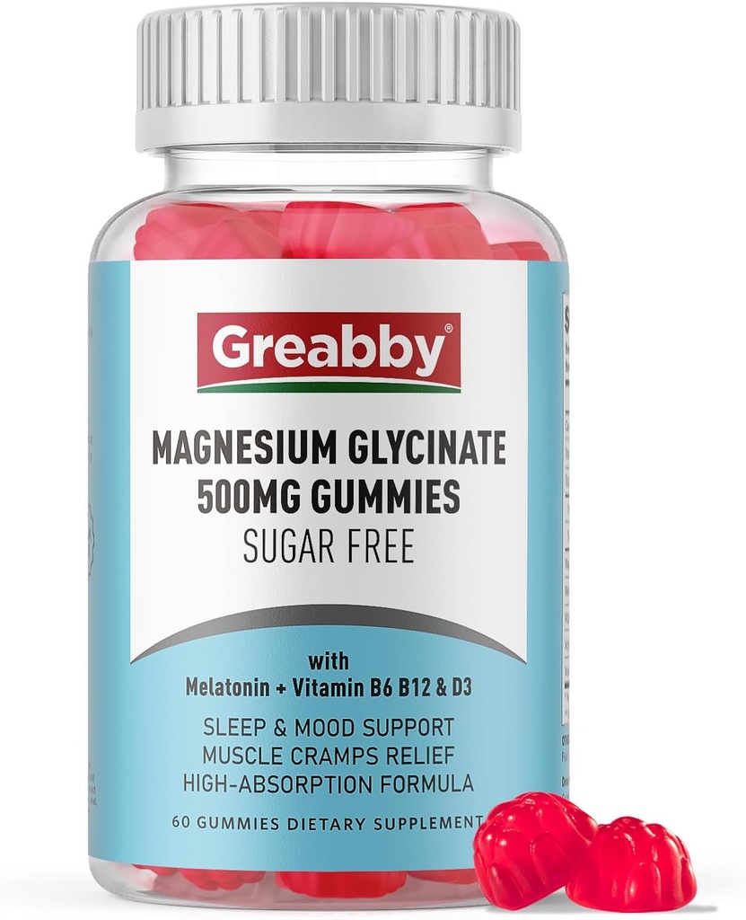 Magnesio Glycinate Gummies 500mg para adultos Apoyo al sueño, Gummies de Magnesio Chewable para Hombres, Muscle Relief &amp; Magnesium Supply (60 Gummies)