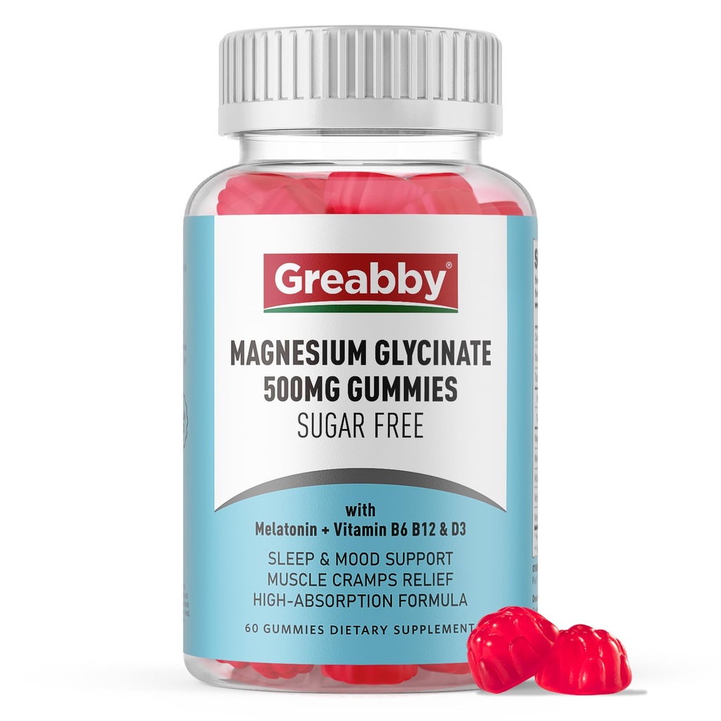 Magnesium Glycinate Gummies 500mg for Adults Sleep Support, Chewable Magnesium Gummies for Women & Men, Muscle Relief & Magnesium Supply (60 Count)
