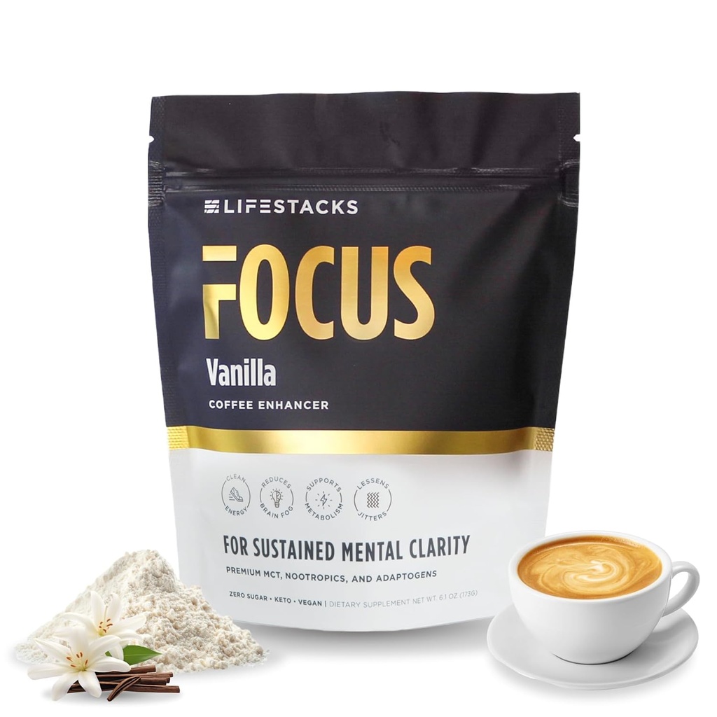 Focus Coffee Creamer for Energy & Clarity - MCT Powder + Nootropics + Adaptogens - Boost Productivity Without Jitters or Crash - Keto, Vegan, 0 Sugar - with Taurine, L-Tyrosine, Rhodiola