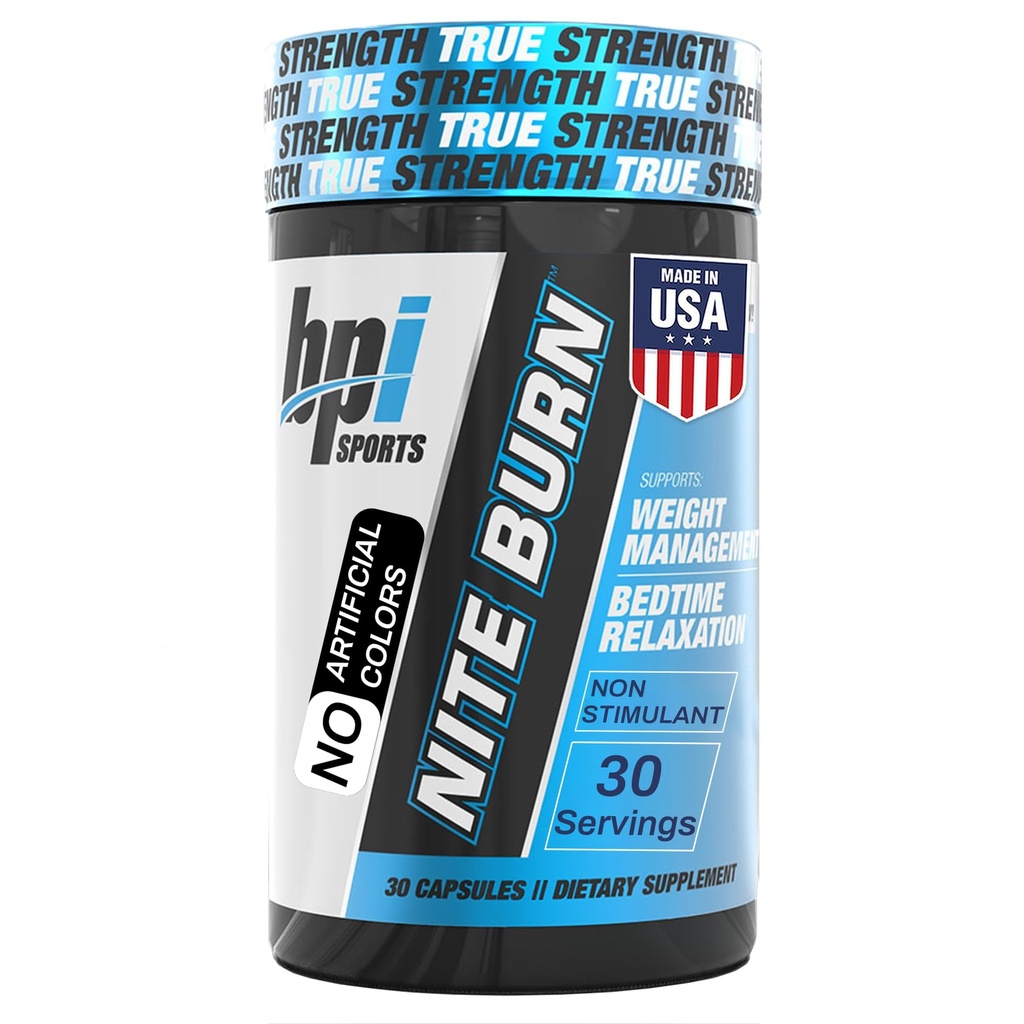 BPI Sports Nite Burn Fat Burner for Women &amp; Men - Bed Time Fat Burner &amp; Sleep Support – Nighttime Relaxation & Metabolism Booster – Keto Friendly, Weight Loss – 30 Servings – 640mg, Capsules