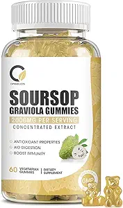 Soursop Graviola Gummies - Organic Soursop Leaves & Fruit Extract - Digestive Aid, Immune Support &amp; Antioxidant Properties - Non-GMO, 60 Gummies