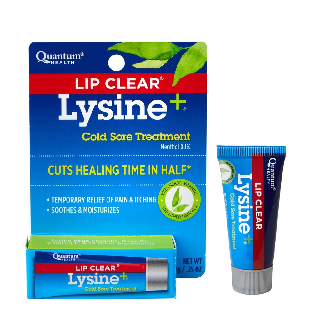 Quantum Health Lip Clear Lysine+ Cold Sore Treatment Soothe " Moisturize Mouth Sores - L-Lysine Menthol Calendula " Propolis Ointment - Transparent Fever Blister Healing Balm - 0.25 Oz