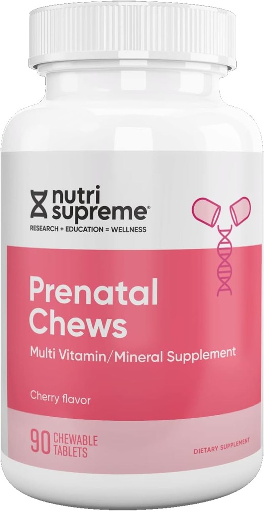 Vitamina Prenatal Superior Nutri, Vitaminas Prenatales Chewable para Mujeres con 800 MCG de Folate, Multivitamina de Embarazo Completo con Hierro, Kosher, Flavor de Cereza, 90 Conde