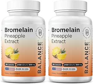 Balancebreens Bromelain 500mg Cápsulas – 2400 GDU Pineapple Extract Supplement for Joint Support, Natural Swelling Support, and Healthy Digestion – 180 Cápsulas Orgánicas Made in USA