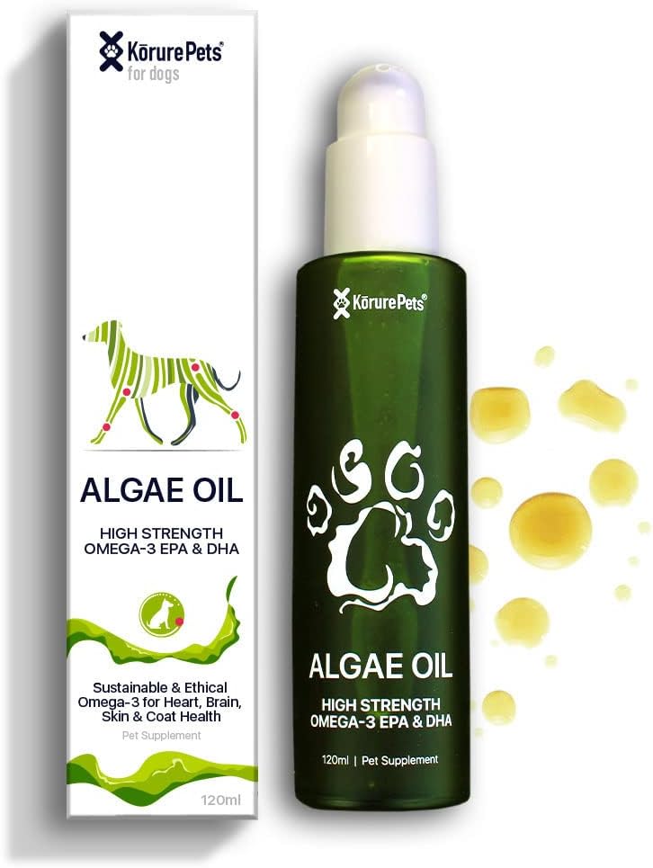 Omega 3 para perros, piel y carne suplemento para perros, aceite de algas, aceite de pescado alternativo para perros, alergia y perros Itch Alivio, Dog Anti Shedding Suplemento, Tratamiento de la piel seca del perro, de Nueva Zelanda 120ml