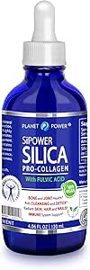 SiPower Silica Vegan Collagen, Suplemento Drops-Liquid Mineral Orthosilicic Acid (CH-OSA) + Fulvic Acid. Booster natural de colágeno para juntas, huesos, cabello, piel, uñas, inmune &amp; salud digestiva-4oz