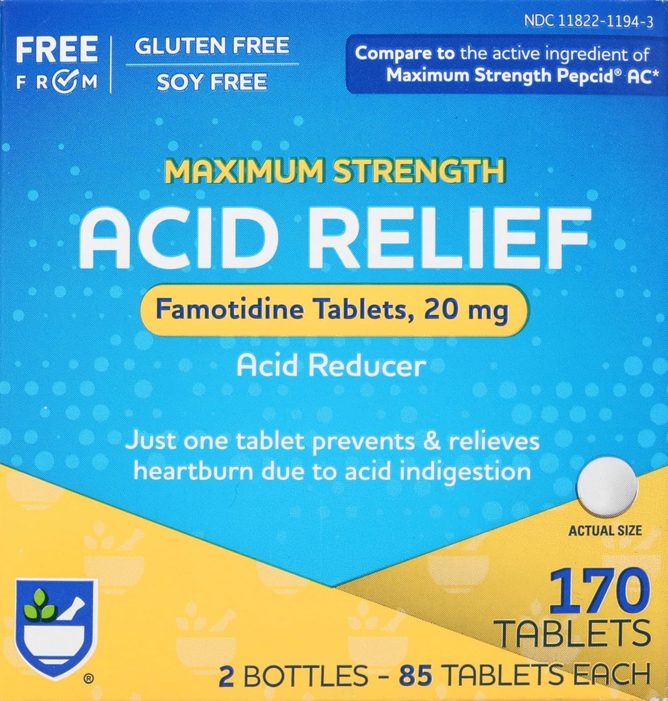 Rite Aid Acid Reducer, Maximum Strength Famotidine Tablets, 20 mg - 2 Botellas, 85 Cuenta Cada (170 Conde Total) Silencio Heartburn Relief ← Acid Reflux peru Antacid Chews & Tablets, Heartburn Chews & Tablets