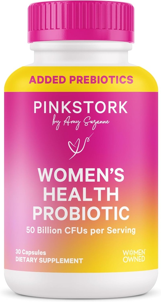 Pink Stork Women’s Health Probiotic, 50 Billion CFU ← Probióticos estudiados clínicamente ← Vaginal, Gut, Mood, &amp; Hormon Balance ← Yeast & Odor Support ← Probiótico y Prebiótico Blend ← 30 Vegan Capsules