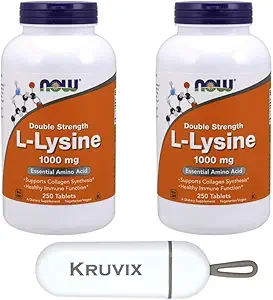 AHORA Suplementos de alimentos, L-Lysine (L-L-Lysine Hydrochloride) 1,000 mg Silencio Doble Fuerza, Amino Acid TEN 250 Tabletas - Pack of 2 with Pill Organizer