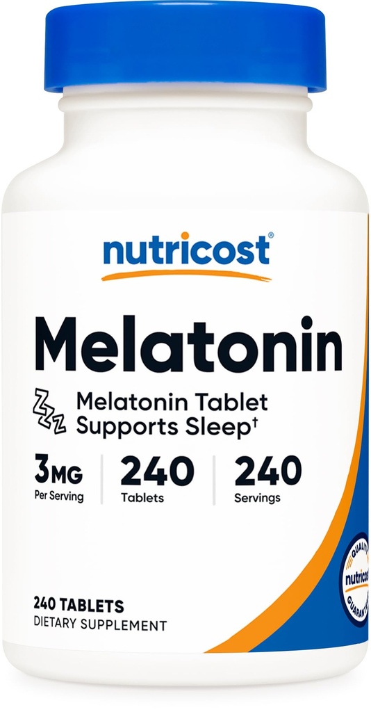Nutricost Melatonin 3mg, 240 Tabletas - 3mg Por Serving, Non-GMO, Gluten Free