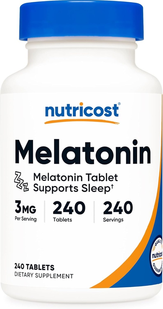 Nutricost Melatonin 3mg, 240 Tabletas - 3mg Por Serving, Non-GMO, Gluten Free