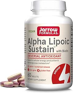 Fórmulas Jarrow Lipoic Sustain with Biotin, 300 mg Ácido Lipoico alfa, Antioxidante universal, Suplemento dietético, 60 Tabletas Veganas, hasta un suministro de 60 días
