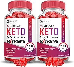 Laboratorios Justificados (2 Pack Keto Drops Keto ACV Gummies Extreme 2000MG Keto Drops Keto Gummies Advanced Fórmula Apple Vinagre de sidra con granada de remolacha Juice Powder B12 Vegan Non GMO 120 Gummys