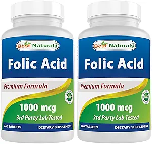 Best Naturals Folic Acid 1000 mcg (Vitamin B9), 240 Tabletas (1000 mcg (Pack of 2))