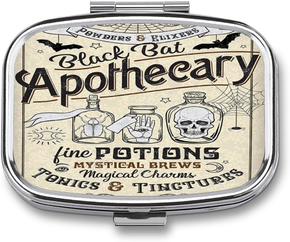 Metal 2 Organizador de píldoras Organizador Travel Friendly Portable Compact Pill Box Cute Pill Case to Hold Vitamins,Fish Oil,Supplements,Meds,Tablet for Purse,Pocket. (Apothecary)