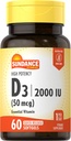 Sundance Vitamina D3 2000 UI TENIDO 60 Quick Release Softgels TEN High Potency ← Non-GMO y Gluten Free Supplement