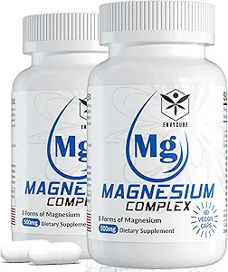 Magnesium Complex Supplement 8 Forms, 500mg Magnesium Glycinate, Malate, Citrate, High Absorption Mg for Calm, Sleep, Mood & Healthy Muscle, Pack of 2, Total 120 Vegan Capsules