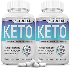(2 Pack) Ketogenix Keto Pills 1275MG Nueva &amp; Mejorada Fórmula Contiene Apple Sider Vinegar Extra Virgin Olive Oil Powder Green Tea Leaf 120 Capsules