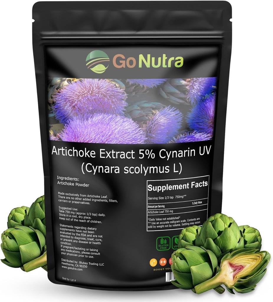 Go Nutra Artichoke Extract Powder Potent 5% Cynarin Artichoke Powder Pure Artichoke Leaf & Stem 4oz. | 150 Servings