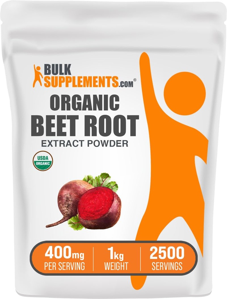 BulkSupplements.com Extracto de remolacha orgánica Powder - Powder de remolacha, Suplemento de óxido nítrico - Vegan &amp; Gluten Gratis, 400 mg por ser, 1kg (2,2 libras) (Pack de 1)